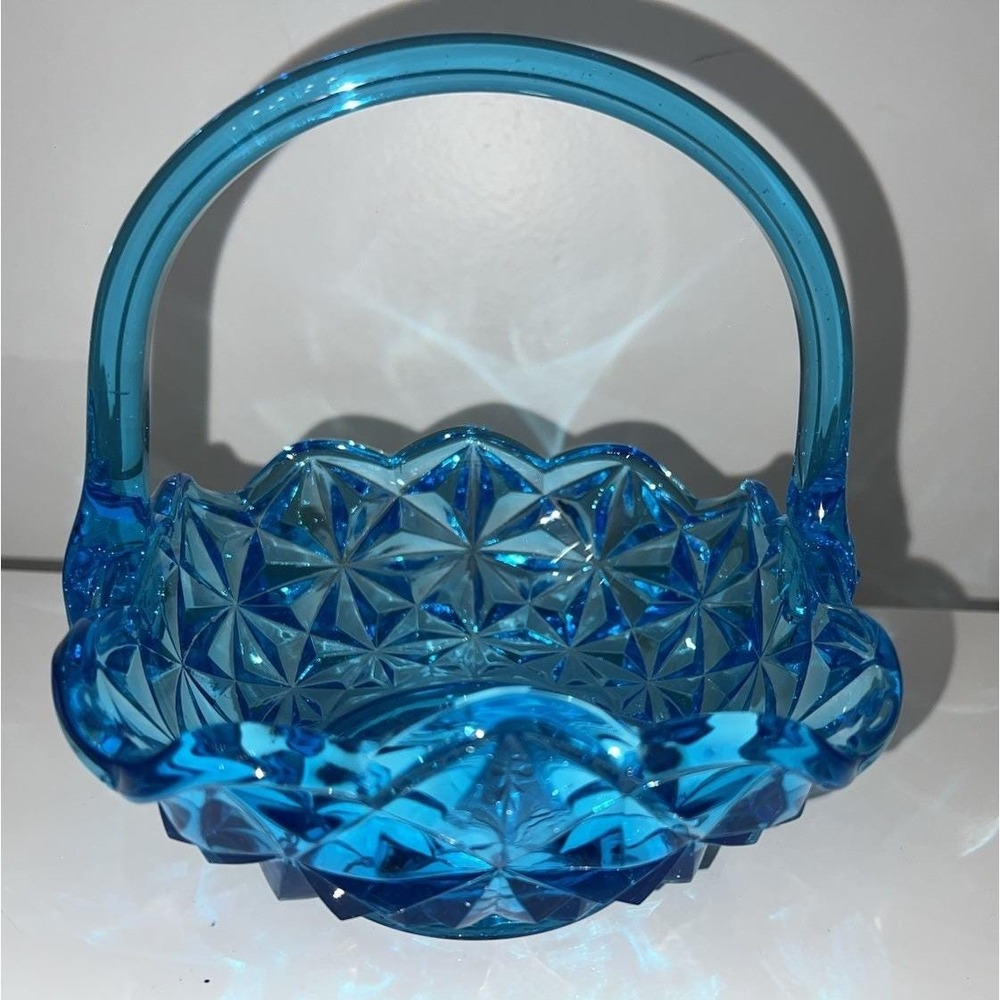 Blue Monticello Indiana Glass Vintage Basket Designed Dish (5-#o)